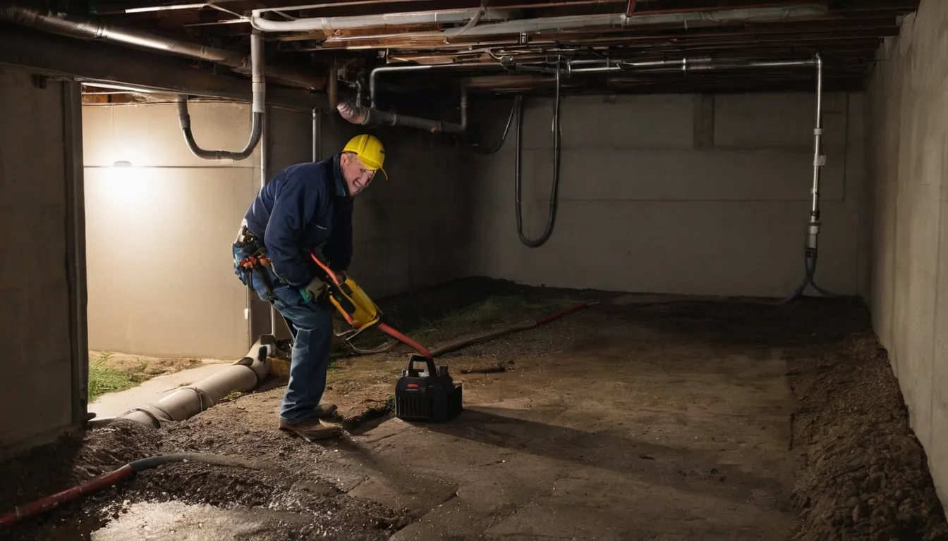 A provider checking a basement cleanout and sewer pipe in a Farmington home